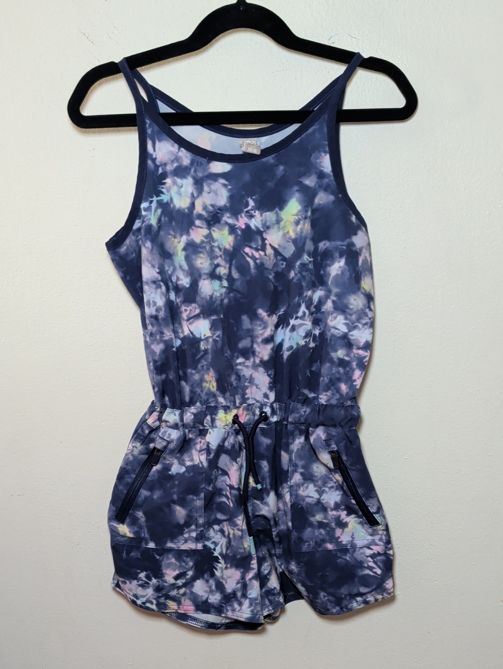Athleta Girl Tie-Dye Romper Blue Pink Sleeveless Drawstring Waist Size XS 6